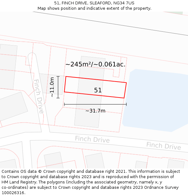 51, FINCH DRIVE, SLEAFORD, NG34 7US: Plot and title map