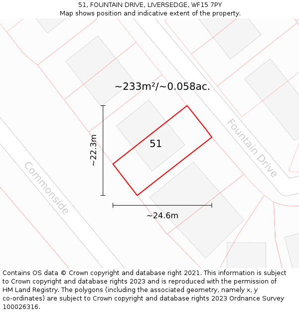 51, FOUNTAIN DRIVE, LIVERSEDGE, WF15 7PY: Plot and title map