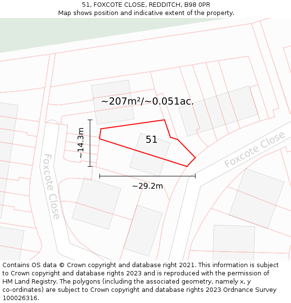 51, FOXCOTE CLOSE, REDDITCH, B98 0PR: Plot and title map