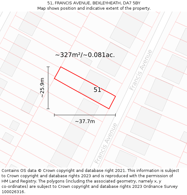 51, FRANCIS AVENUE, BEXLEYHEATH, DA7 5BY: Plot and title map