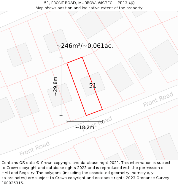 51, FRONT ROAD, MURROW, WISBECH, PE13 4JQ: Plot and title map