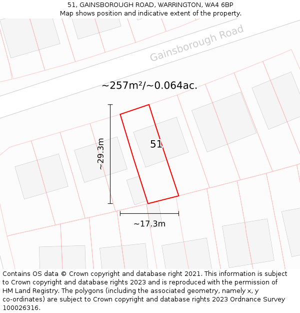 51, GAINSBOROUGH ROAD, WARRINGTON, WA4 6BP: Plot and title map