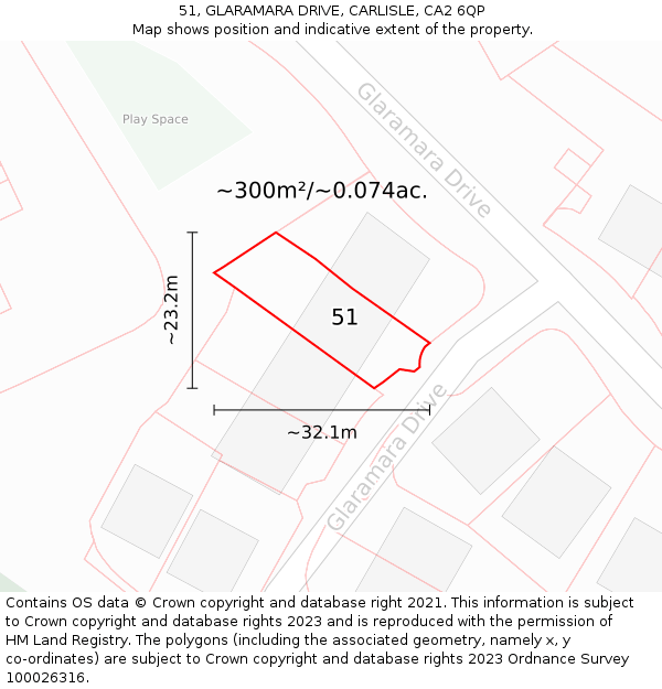 51, GLARAMARA DRIVE, CARLISLE, CA2 6QP: Plot and title map