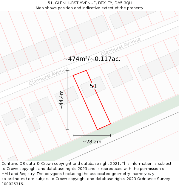 51, GLENHURST AVENUE, BEXLEY, DA5 3QH: Plot and title map