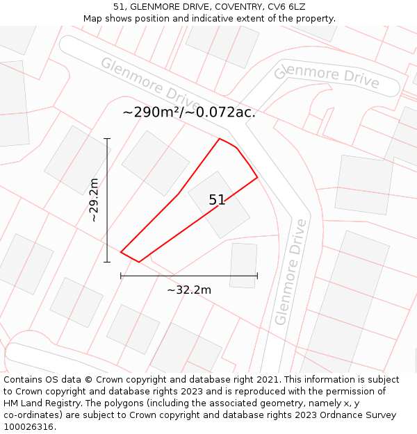 51, GLENMORE DRIVE, COVENTRY, CV6 6LZ: Plot and title map