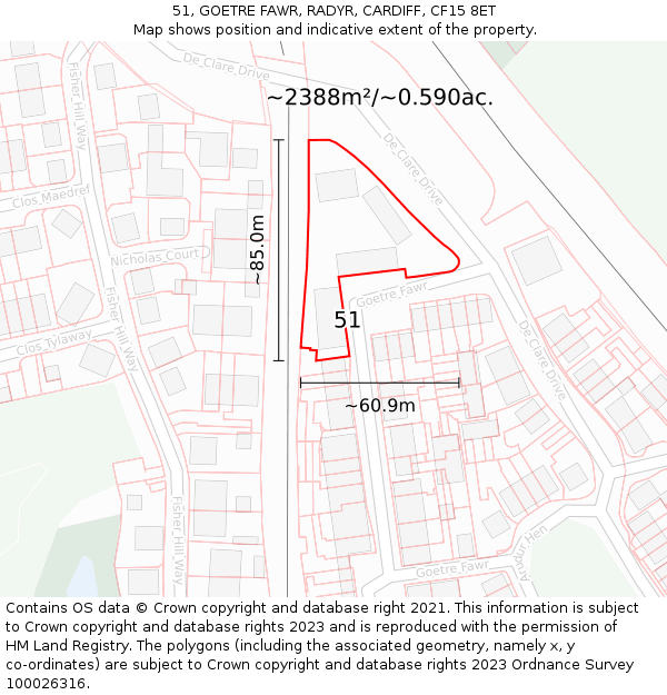 51, GOETRE FAWR, RADYR, CARDIFF, CF15 8ET: Plot and title map