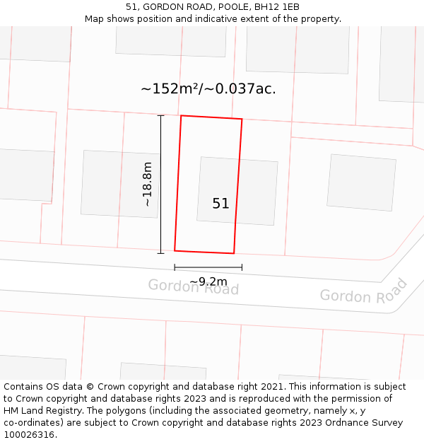 51, GORDON ROAD, POOLE, BH12 1EB: Plot and title map