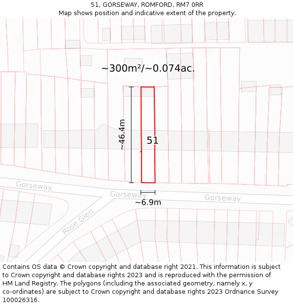 51, GORSEWAY, ROMFORD, RM7 0RR: Plot and title map