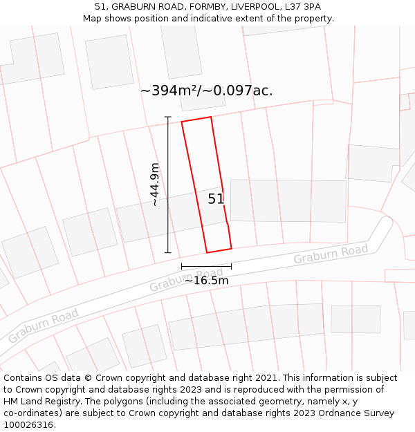 51, GRABURN ROAD, FORMBY, LIVERPOOL, L37 3PA: Plot and title map