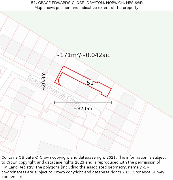 51, GRACE EDWARDS CLOSE, DRAYTON, NORWICH, NR8 6WB: Plot and title map