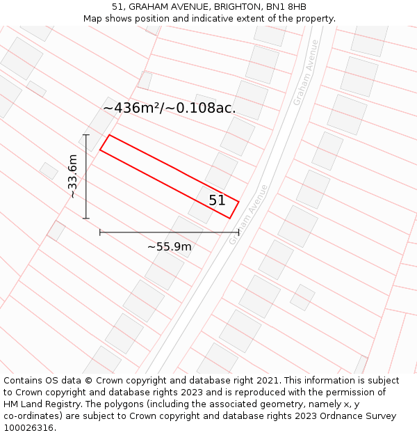 51, GRAHAM AVENUE, BRIGHTON, BN1 8HB: Plot and title map