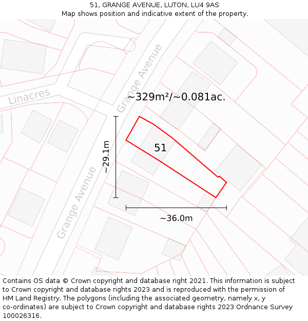 51, GRANGE AVENUE, LUTON, LU4 9AS: Plot and title map