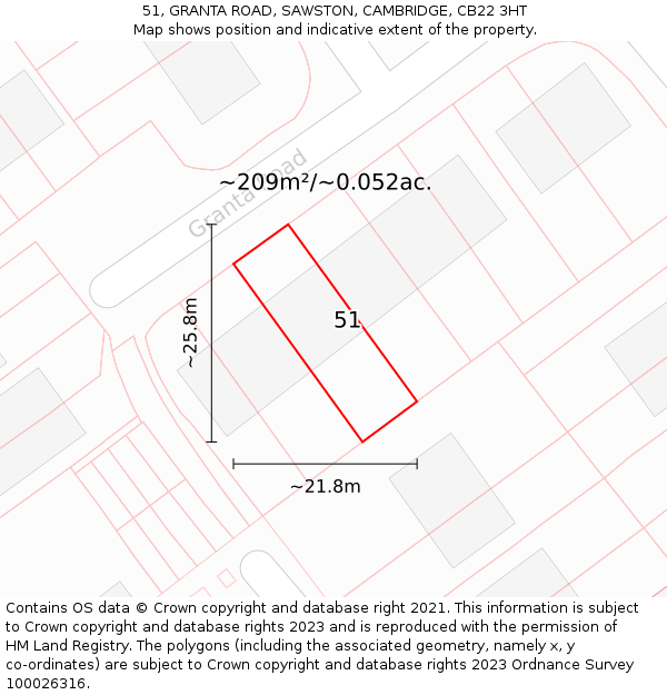 51, GRANTA ROAD, SAWSTON, CAMBRIDGE, CB22 3HT: Plot and title map