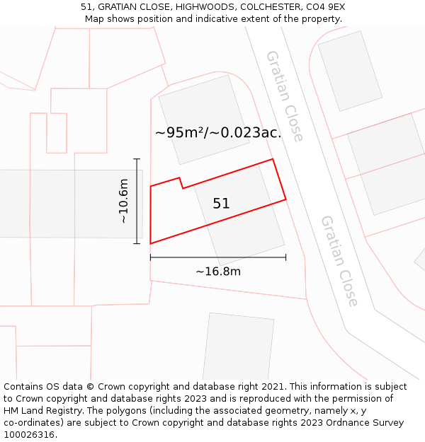 51, GRATIAN CLOSE, HIGHWOODS, COLCHESTER, CO4 9EX: Plot and title map