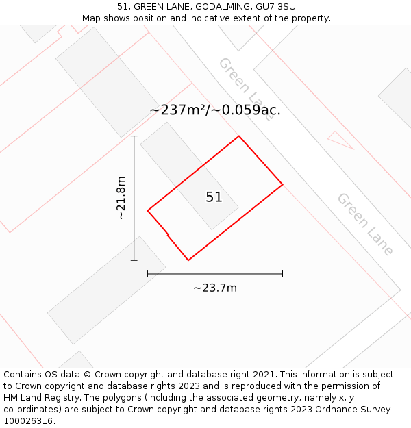 51, GREEN LANE, GODALMING, GU7 3SU: Plot and title map