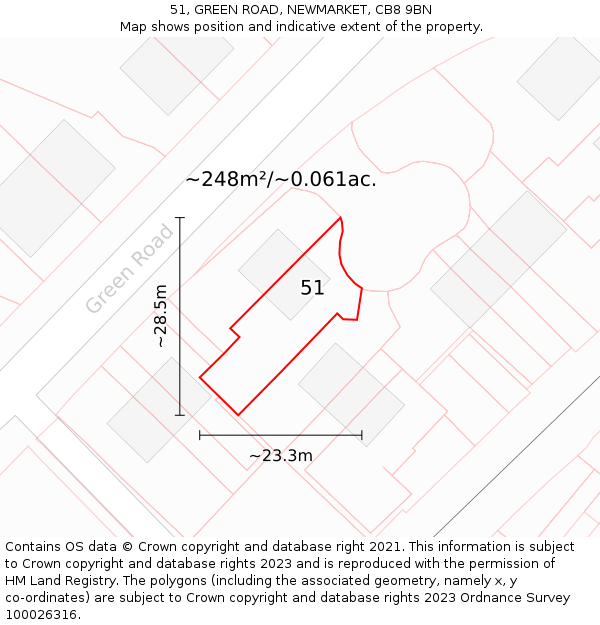 51, GREEN ROAD, NEWMARKET, CB8 9BN: Plot and title map