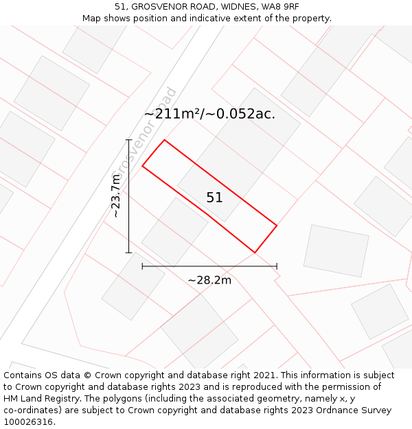 51, GROSVENOR ROAD, WIDNES, WA8 9RF: Plot and title map