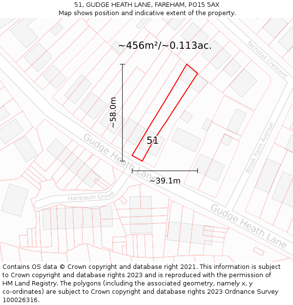 51, GUDGE HEATH LANE, FAREHAM, PO15 5AX: Plot and title map