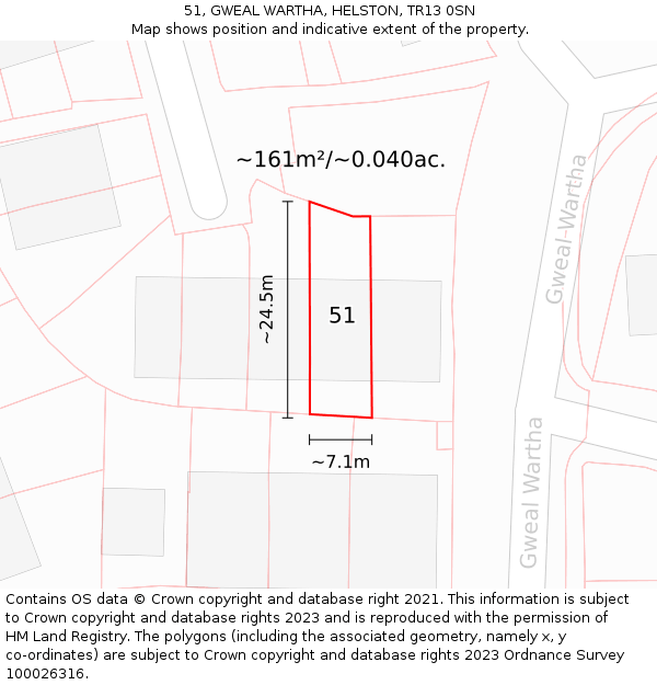 51, GWEAL WARTHA, HELSTON, TR13 0SN: Plot and title map