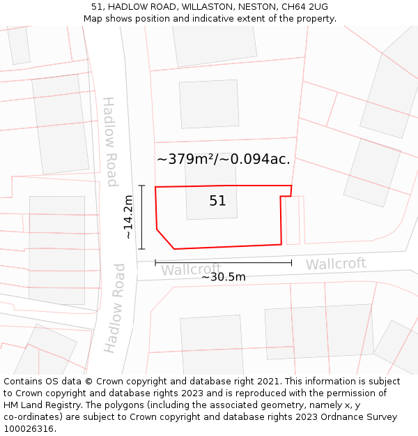 51, HADLOW ROAD, WILLASTON, NESTON, CH64 2UG: Plot and title map