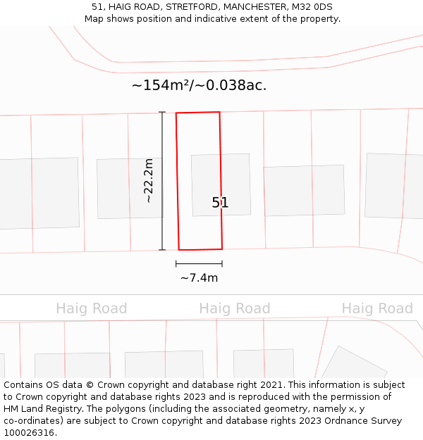 51, HAIG ROAD, STRETFORD, MANCHESTER, M32 0DS: Plot and title map