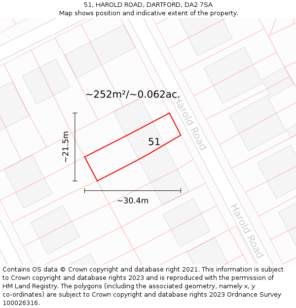 51, HAROLD ROAD, DARTFORD, DA2 7SA: Plot and title map