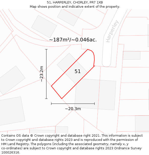 51, HARPERLEY, CHORLEY, PR7 1XB: Plot and title map