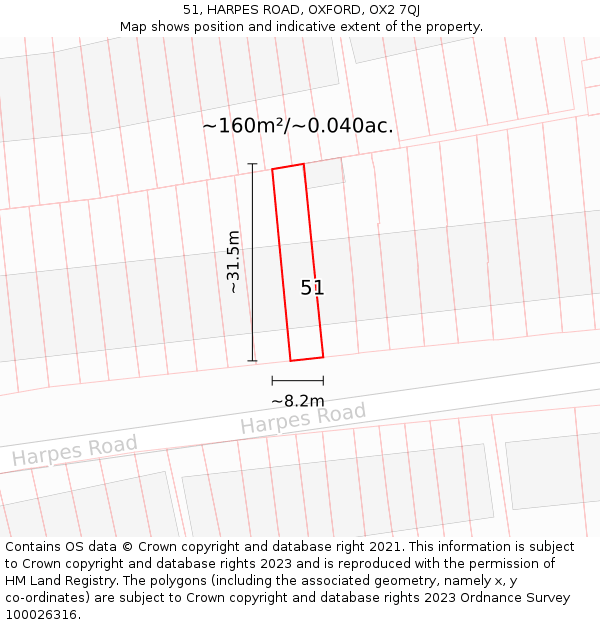 51, HARPES ROAD, OXFORD, OX2 7QJ: Plot and title map