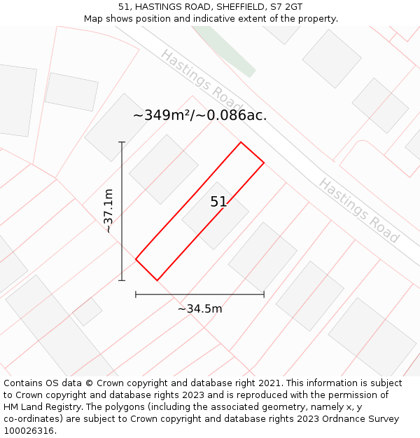 51, HASTINGS ROAD, SHEFFIELD, S7 2GT: Plot and title map