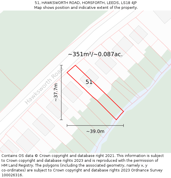 51, HAWKSWORTH ROAD, HORSFORTH, LEEDS, LS18 4JP: Plot and title map