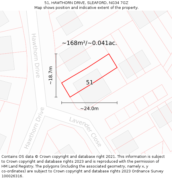 51, HAWTHORN DRIVE, SLEAFORD, NG34 7GZ: Plot and title map