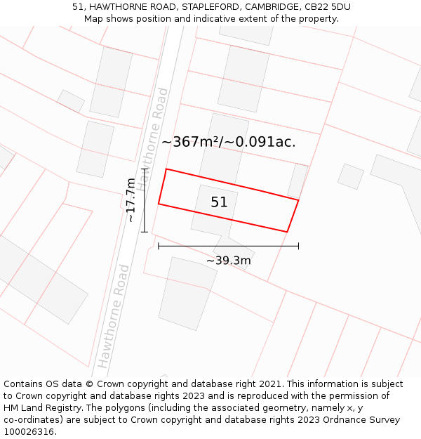 51, HAWTHORNE ROAD, STAPLEFORD, CAMBRIDGE, CB22 5DU: Plot and title map