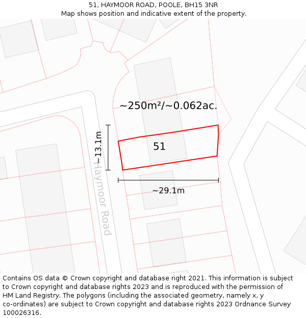 51, HAYMOOR ROAD, POOLE, BH15 3NR: Plot and title map