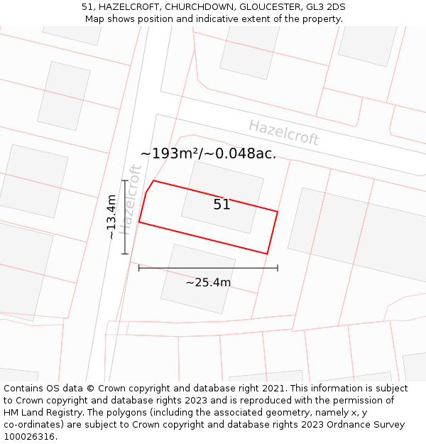 51, HAZELCROFT, CHURCHDOWN, GLOUCESTER, GL3 2DS: Plot and title map