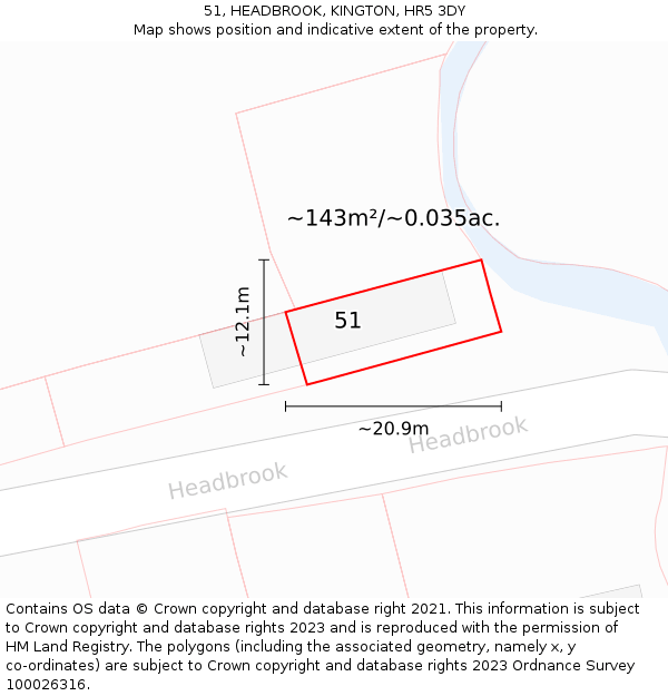 51, HEADBROOK, KINGTON, HR5 3DY: Plot and title map