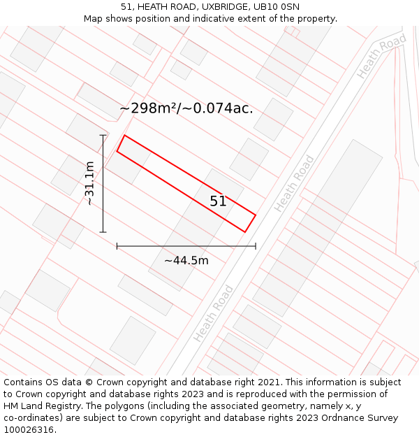 51, HEATH ROAD, UXBRIDGE, UB10 0SN: Plot and title map