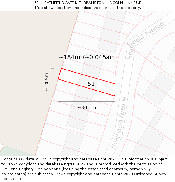 51, HEATHFIELD AVENUE, BRANSTON, LINCOLN, LN4 1UF: Plot and title map