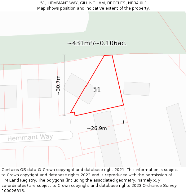 51, HEMMANT WAY, GILLINGHAM, BECCLES, NR34 0LF: Plot and title map