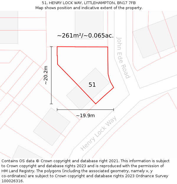 51, HENRY LOCK WAY, LITTLEHAMPTON, BN17 7FB: Plot and title map