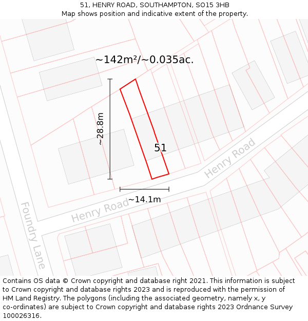 51, HENRY ROAD, SOUTHAMPTON, SO15 3HB: Plot and title map