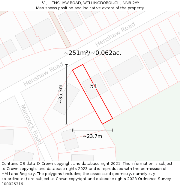 51, HENSHAW ROAD, WELLINGBOROUGH, NN8 2AY: Plot and title map