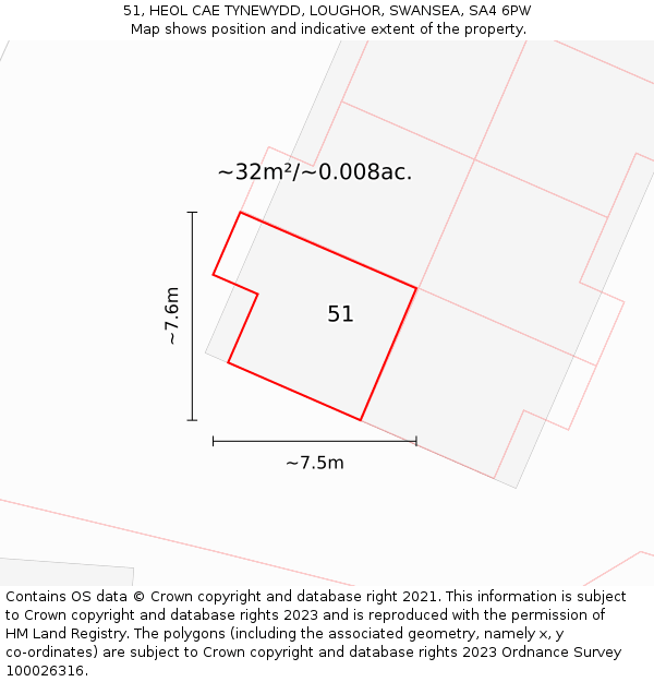 51, HEOL CAE TYNEWYDD, LOUGHOR, SWANSEA, SA4 6PW: Plot and title map