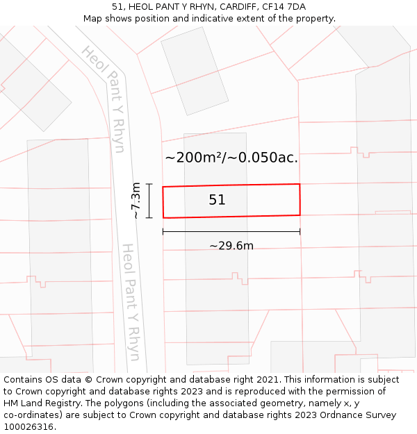 51, HEOL PANT Y RHYN, CARDIFF, CF14 7DA: Plot and title map