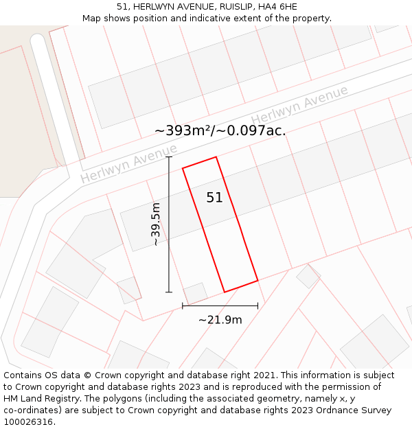 51, HERLWYN AVENUE, RUISLIP, HA4 6HE: Plot and title map