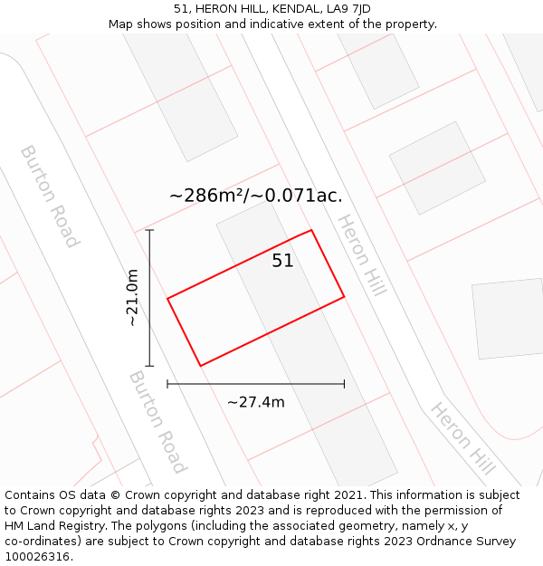 51, HERON HILL, KENDAL, LA9 7JD: Plot and title map