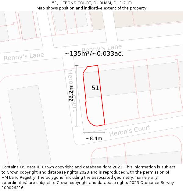 51, HERONS COURT, DURHAM, DH1 2HD: Plot and title map