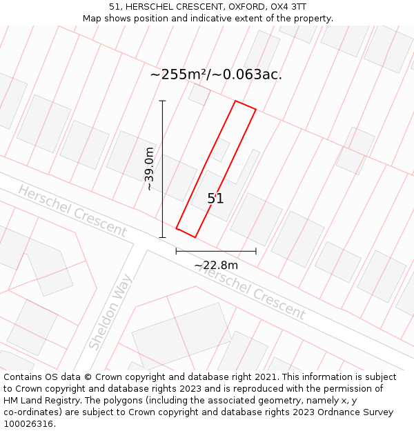 51, HERSCHEL CRESCENT, OXFORD, OX4 3TT: Plot and title map