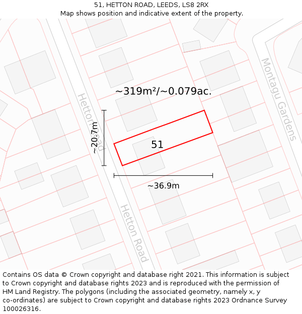 51, HETTON ROAD, LEEDS, LS8 2RX: Plot and title map