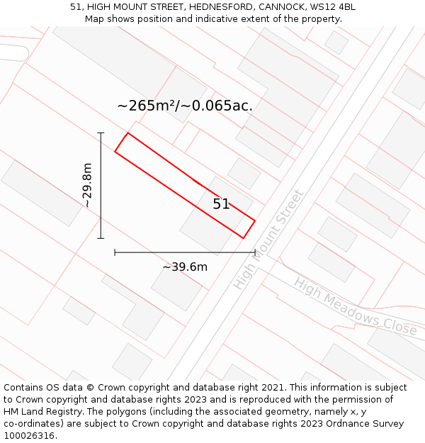 51, HIGH MOUNT STREET, HEDNESFORD, CANNOCK, WS12 4BL: Plot and title map