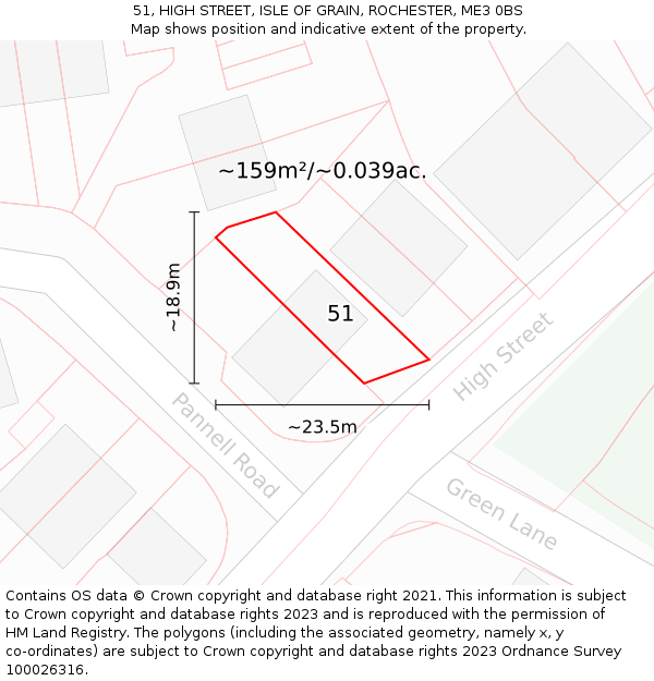 51, HIGH STREET, ISLE OF GRAIN, ROCHESTER, ME3 0BS: Plot and title map